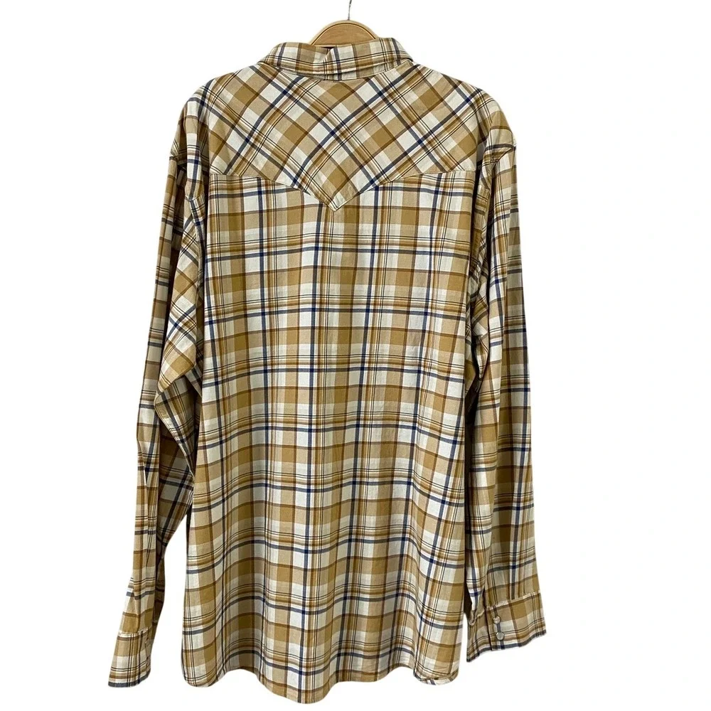 Levi's‎ Western Pearl Snap Shirt Men XXL Tan Plaid Button Up Cowboy Barn Rodeo